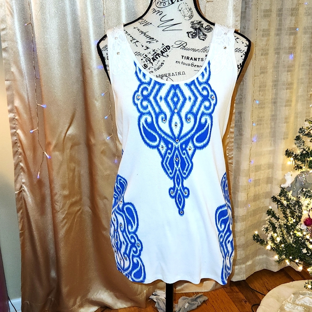 3/$20 INC Racerback Tank with gemstones and Crochet Back XL